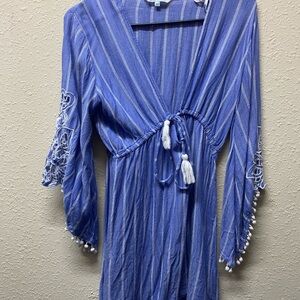 Blue Striped Boho Dress with Tassels